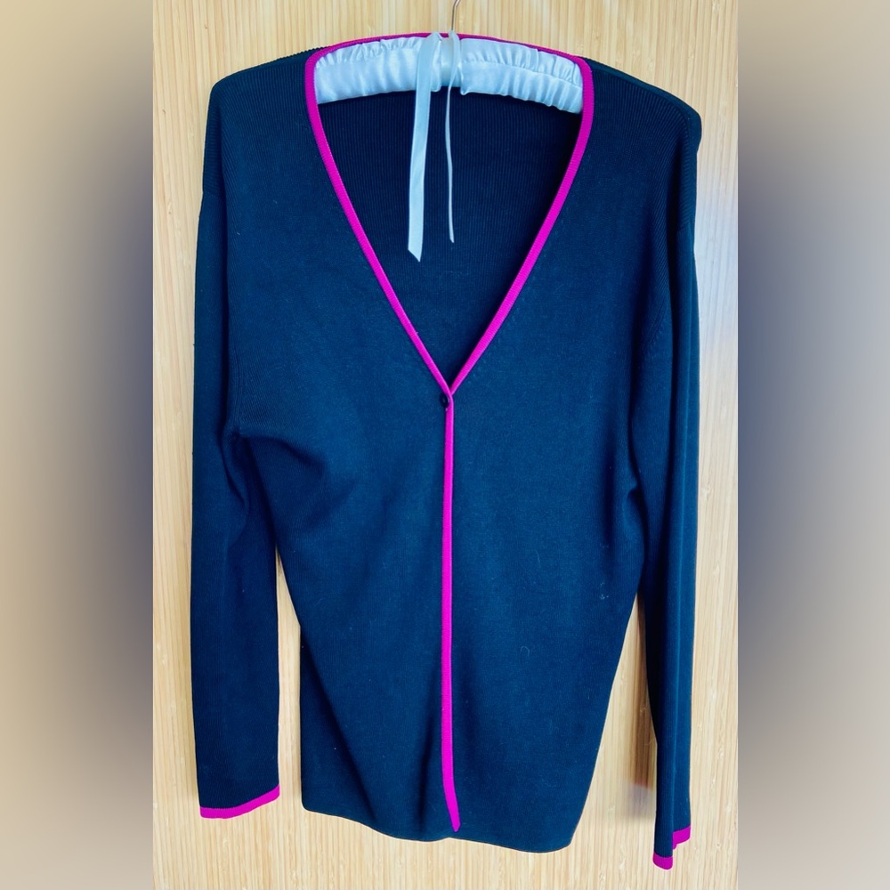 Karen Kane Black Cardigan with Pink Trim